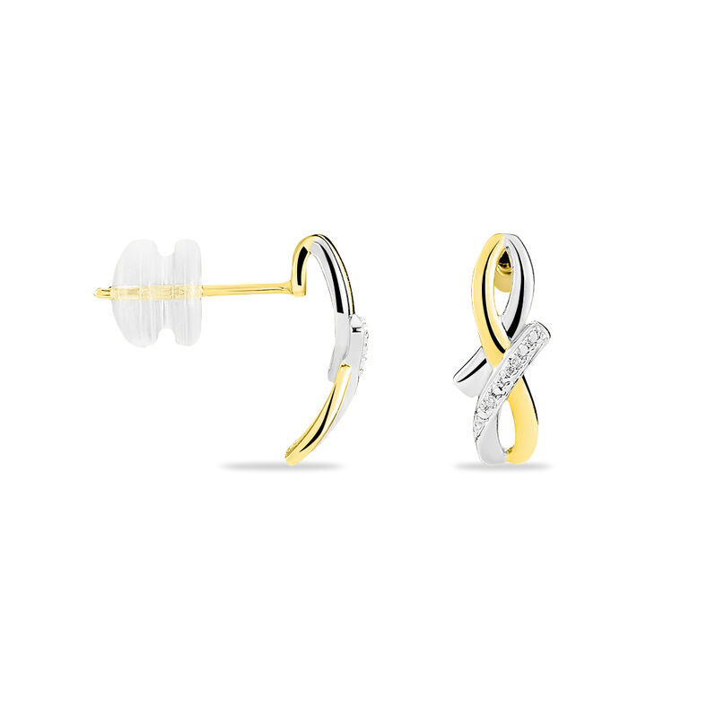 SOUKAYNA Damen Ohrstecker Gold Bicolor 375 (9 Karat) Diamant Wei&szlig; 0,01 ct Welle - Ohrstecker Damen | OROVIVO