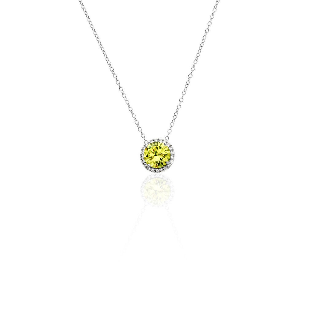 CAMILLA Damen Collier Silber 925 Zirkonia Grün 2,98 ct Kreis, Collier mit Stein