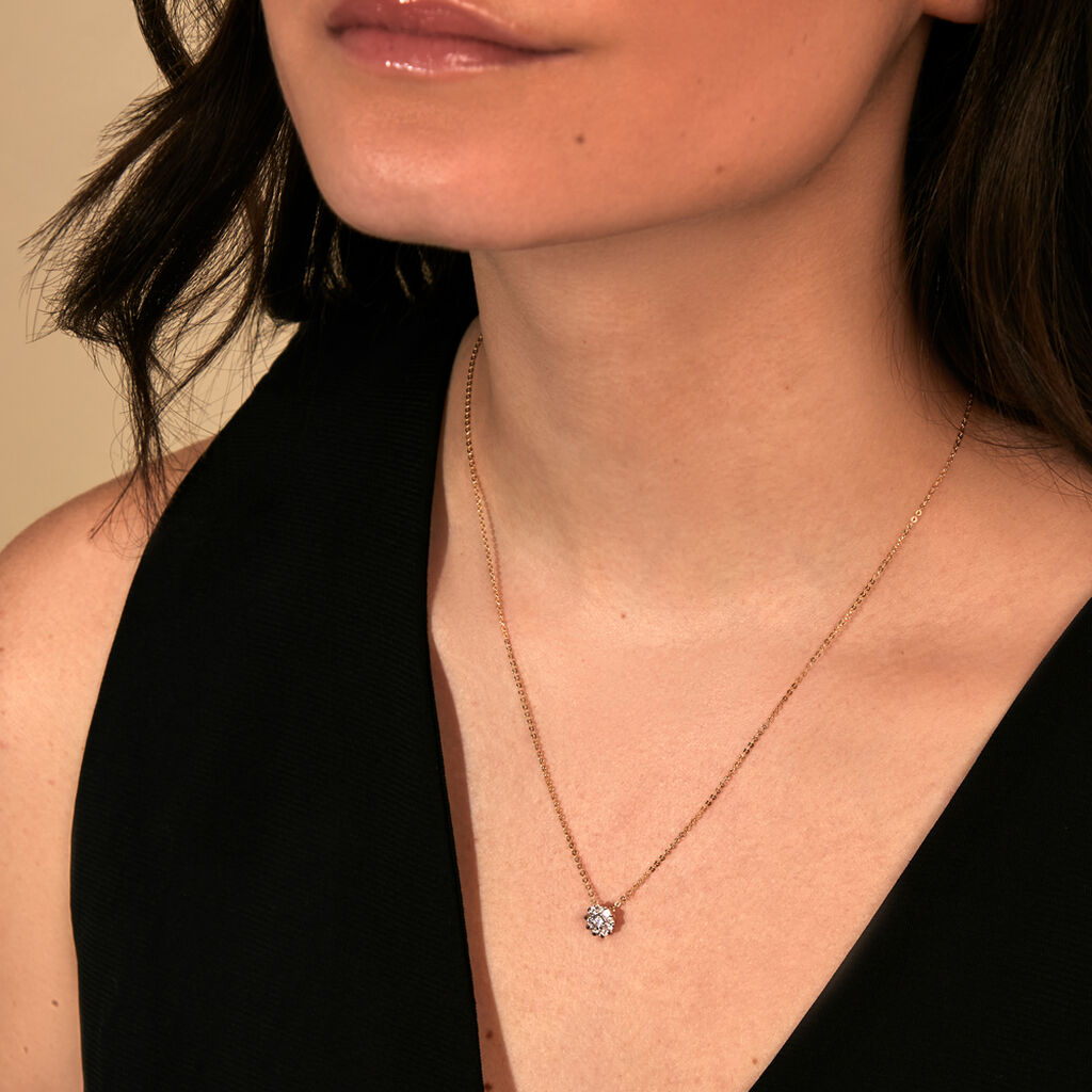 ALLYSON Damen Collier Gold Bicolor Gelb/Silber 585 (14 Karat) Diamant Wei&szlig; 0,040 ct Rosette