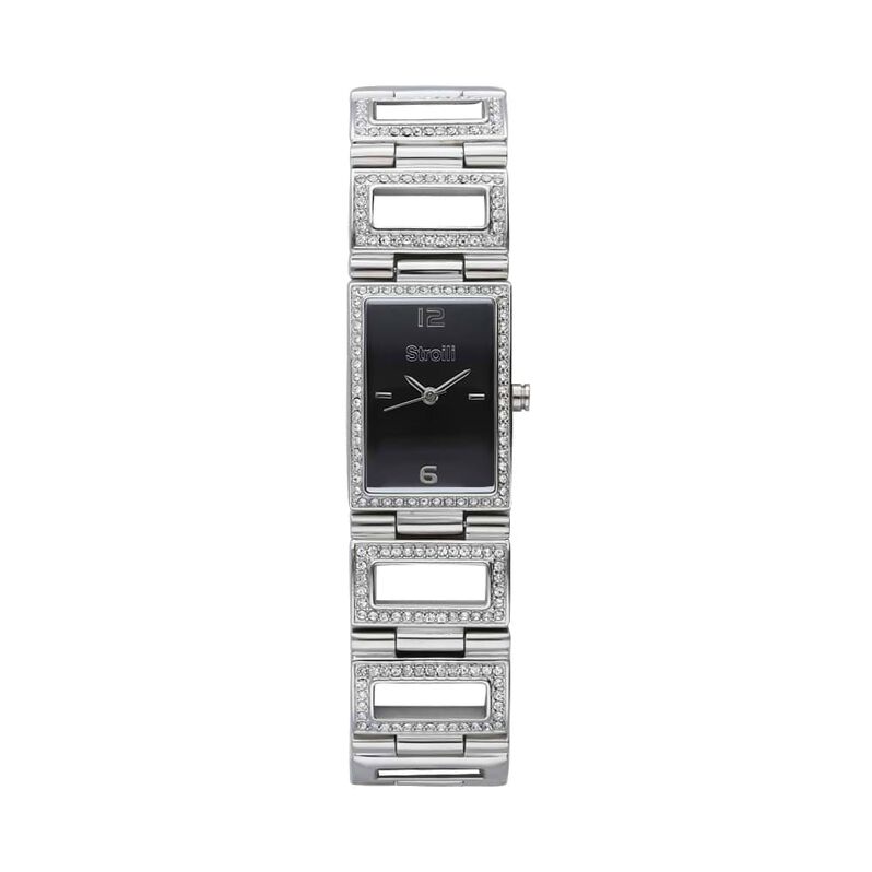 Orologio solo tempo con cinturino e cassa in acciaio e strass. quadrante nero - 1661133 - Spannringe Damen | OROVIVO