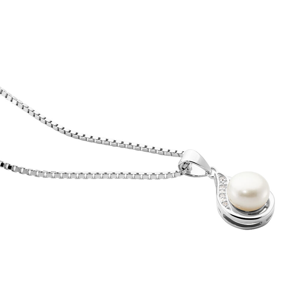 DAPHNE 2 Damen Collier Silber 925 Zuchtperle Wei&szlig; 0,38 ct