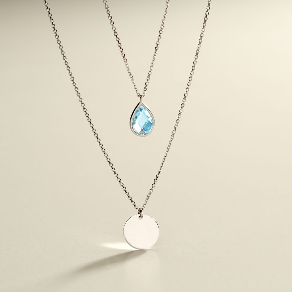 MODOU 2 Damen Collier Wei&szlig;gold 375 (9 Karat) Topas Blau 0,12 ct Tropfen