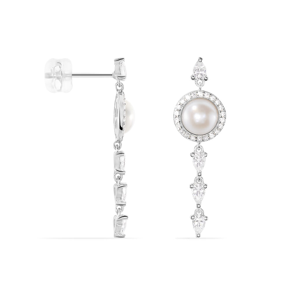 Damen Ohrstecker Lang Weißgold 585 Zirkonia - Ohrringe Damen | OROVIVO