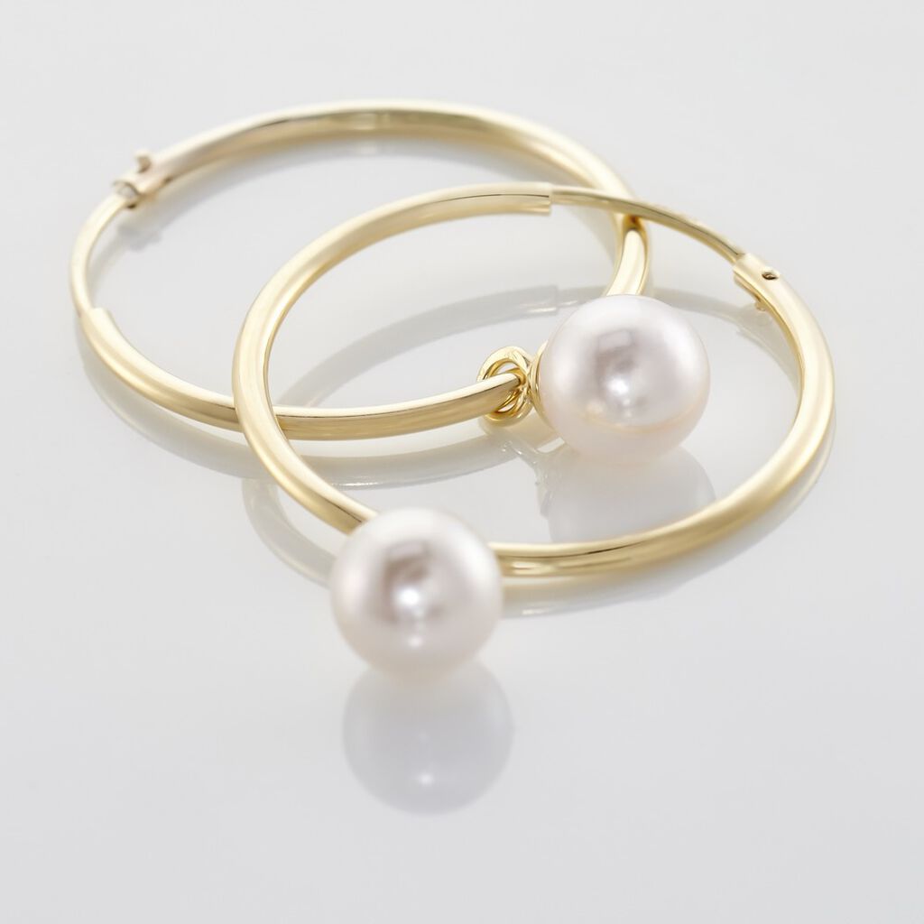 MANDY Damen Creolen Gold 585 (14 Karat) Zuchtperle Wei&szlig;