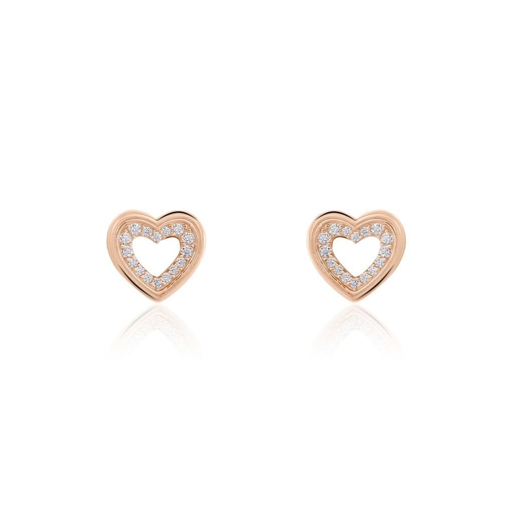 THIPHANIA Damen Ohrstecker Silber rosevergoldet 925 Zirkonia Weiß Herz, Ohrstecker mit Stein