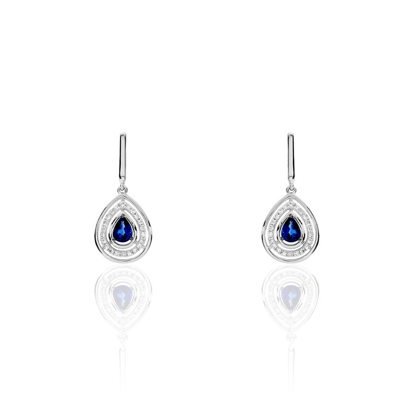 Boucles D'oreilles Pendantes Or Blanc Saphir Et Diamant - Spannringe Damen | OROVIVO