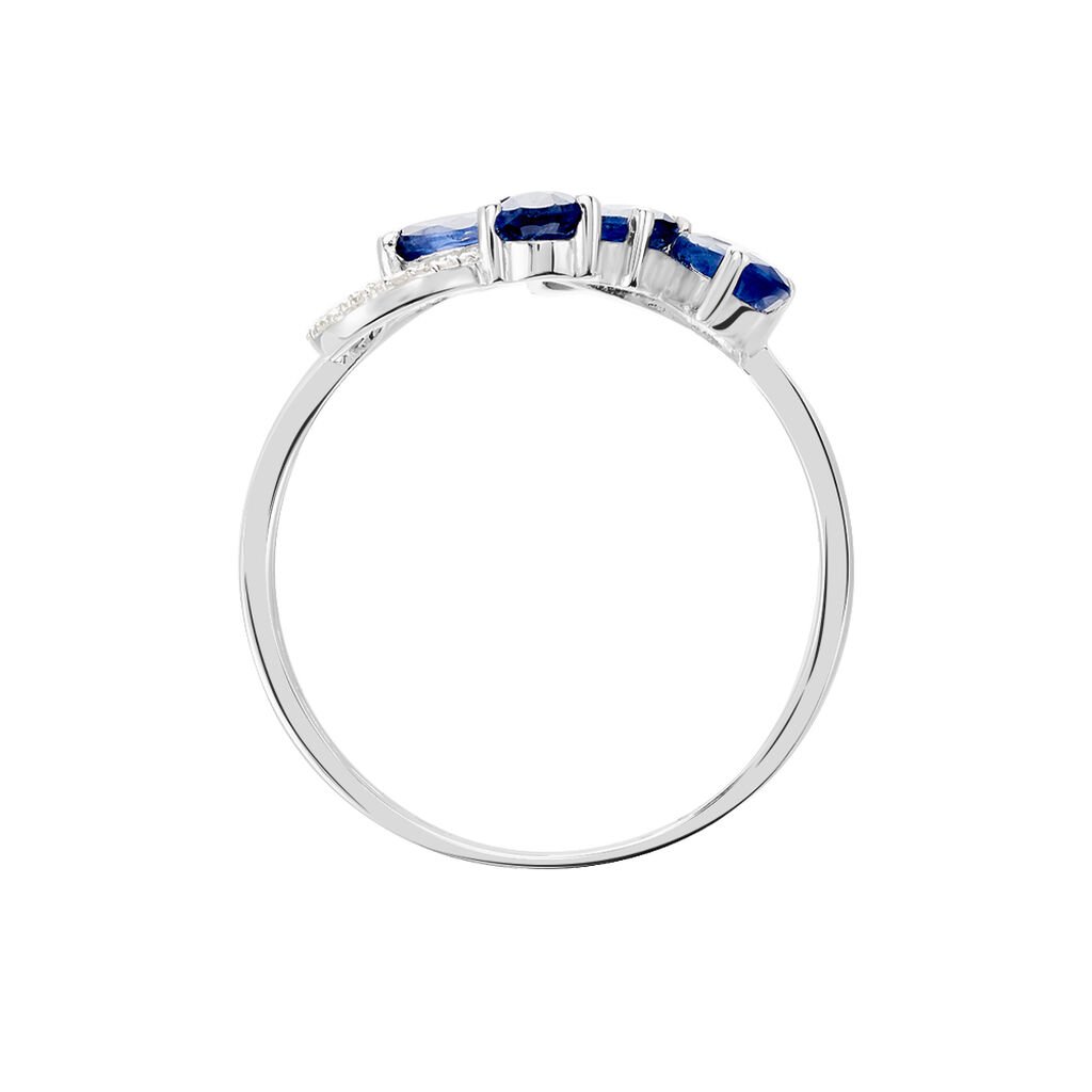 ANGIE Damen Ring Wei&szlig;gold 375 (9 Karat) Saphir Blau 0,03 ct Blume