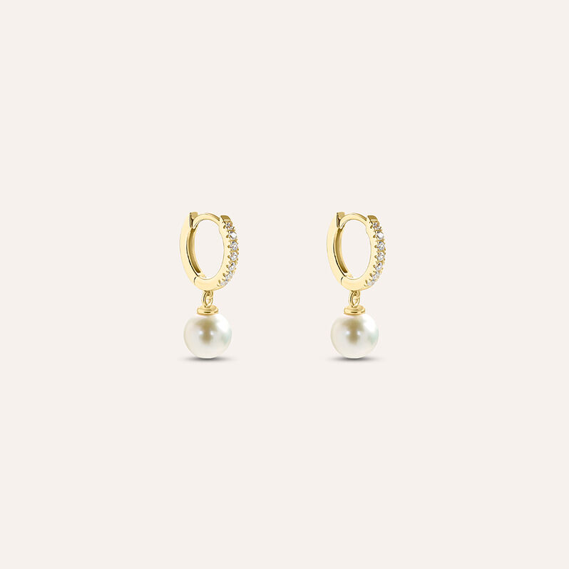 Orecchini A Cerchio Gabrielle Oro Giallo Perla D'Acqua Dolce Cubic Zirconia - Spannringe Damen | OROVIVO