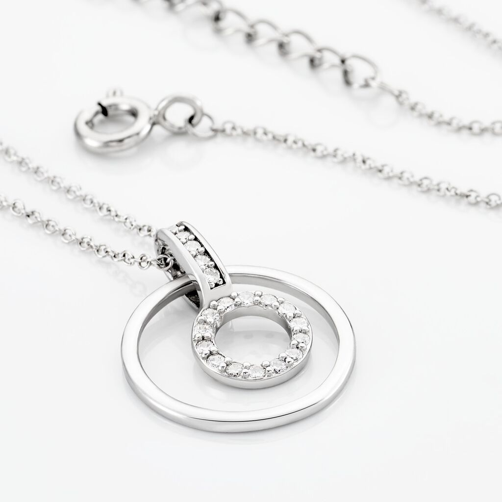 Damen Collier Silber 925 Zirkonia Wei&szlig; 0,01 ct Doppelkreis B 1 mm