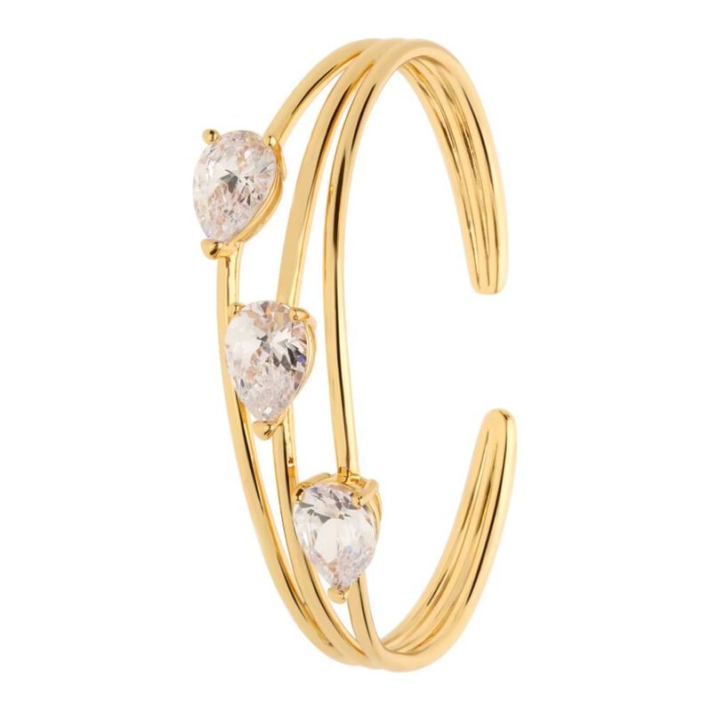 Bracciale rigido in ottone dorato con tre zirconi - Spannringe Damen | OROVIVO