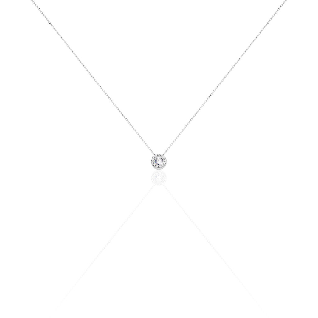 Damen Collier Wei&szlig;gold 375 (9 Karat) Zirkonia Wei&szlig; Kreis