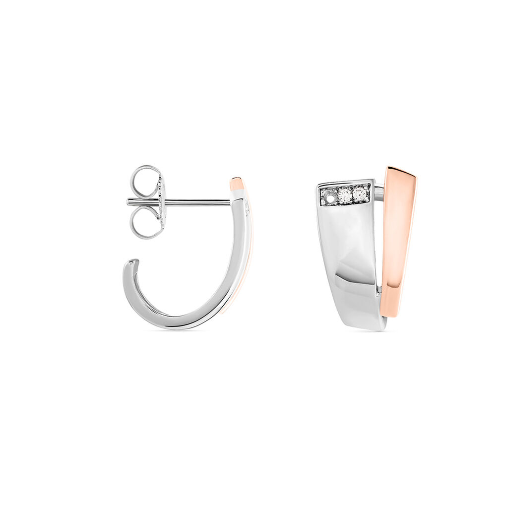 GINNA Damen Creolen Silber Bicolor Silber/Ros&eacute;gold 925 Zirkonia Wei&szlig;