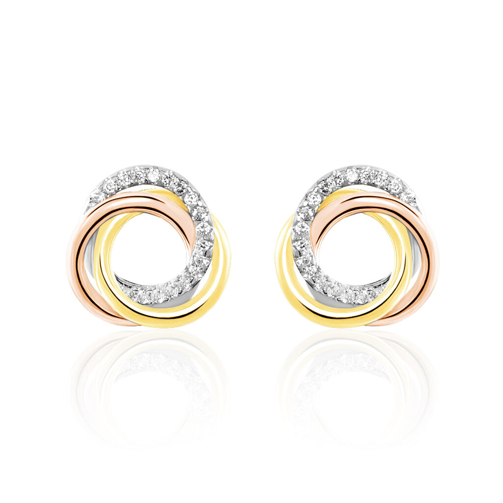 CELESTE Damen Ohrstecker Silber Tricolor 925 Zirkonia Weiß 0,34 ct Kreis, Ohrstecker mit Stein