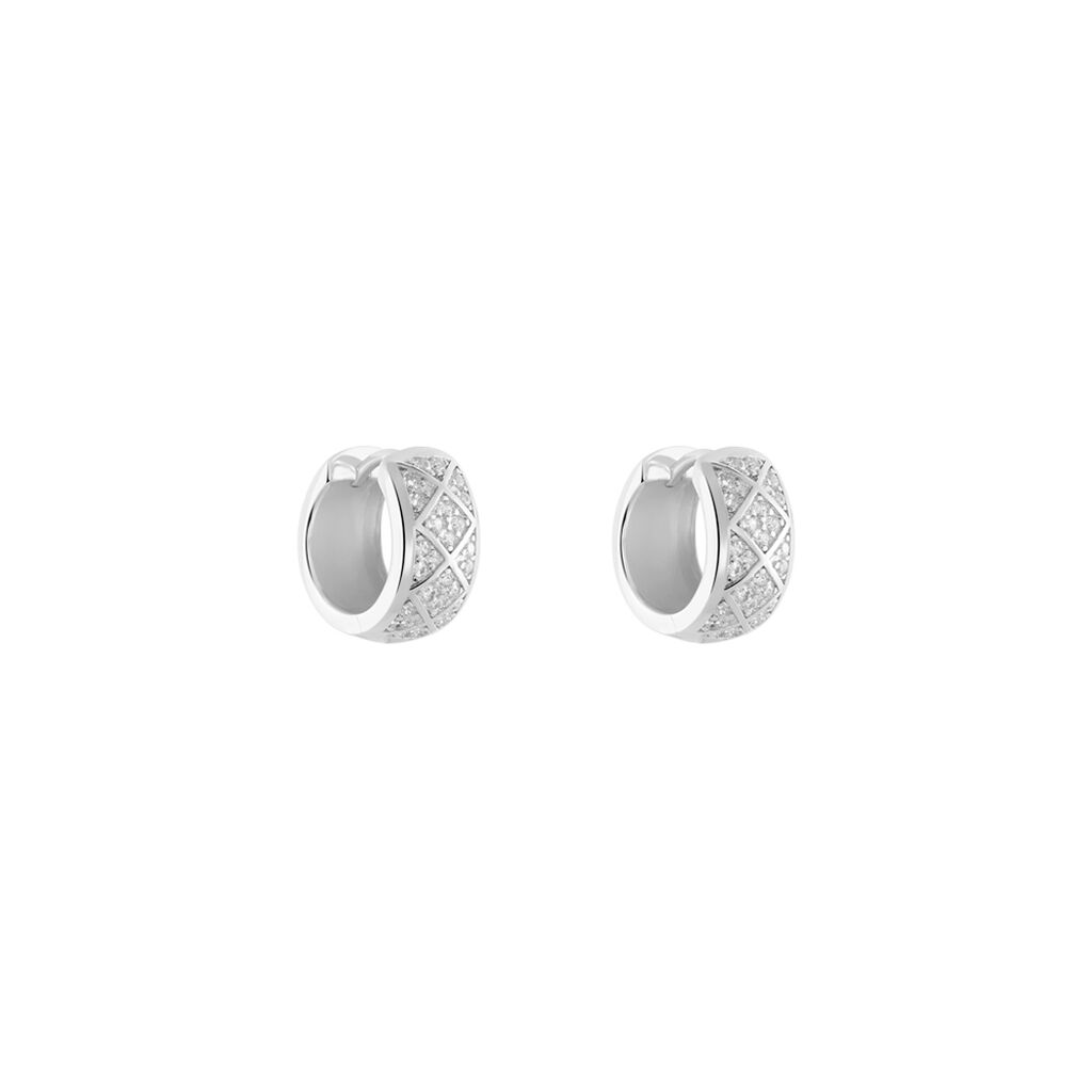 MINNIE Damen Creolen Silber 925 Glas Wei&szlig; B 9,5 mm