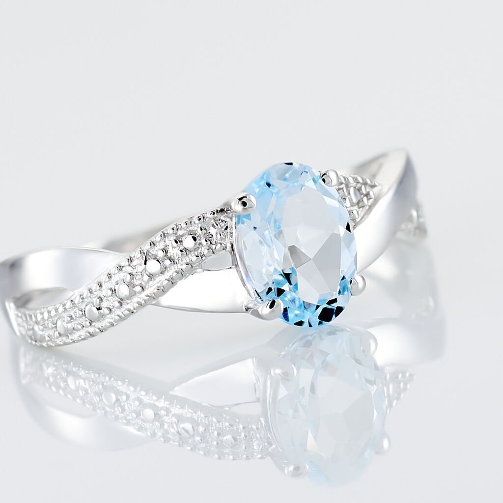 CANDICE Damen Ring Wei&szlig;gold 375 (9 Karat) Topas Blau 0,920 ct Welle