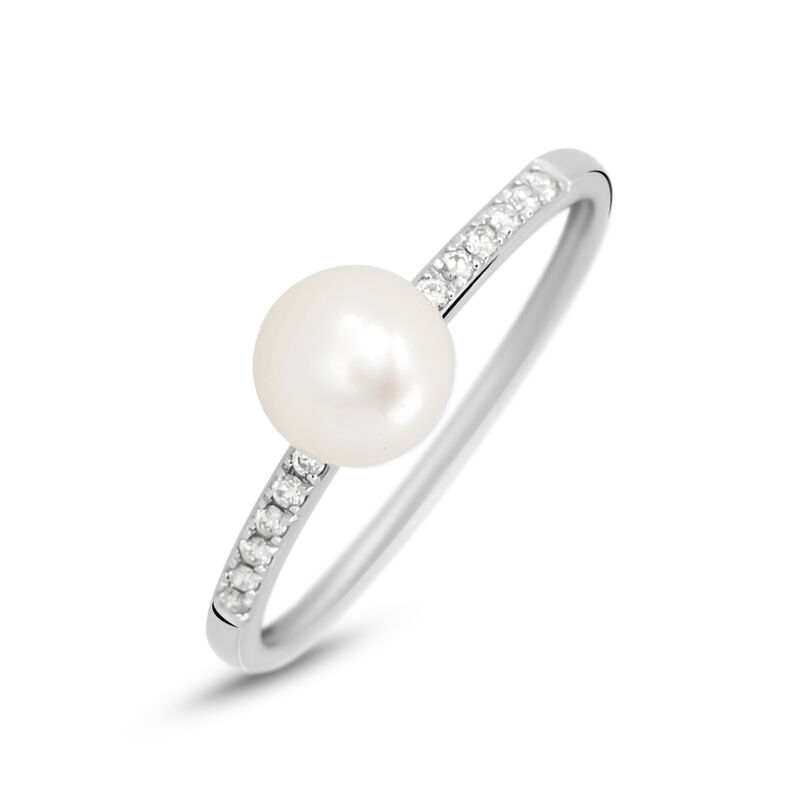 Anello Solitario Gabrielle Precious Oro Bianco Perla D'Acqua Dolce Diamante - Spannringe Damen | OROVIVO