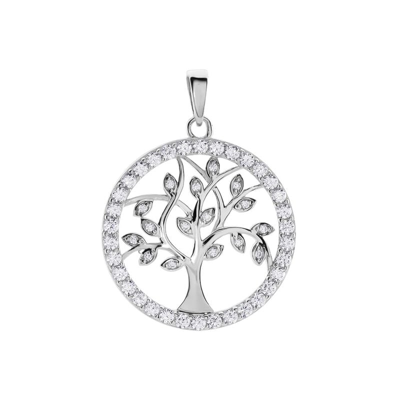 Damen Anh&auml;nger Silber Silber 925 Zirkonia Wei&szlig; Baum B 22,7 mm - Schmuckanh&auml;nger Damen | OROVIVO