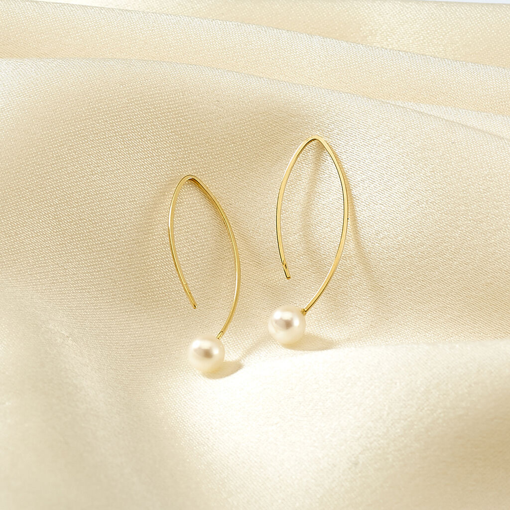 HESSA Damen Ohrringe Lang Gold 375 (9 Karat) Zuchtperle Perlmutt - Ohrhänger Damen | OROVIVO