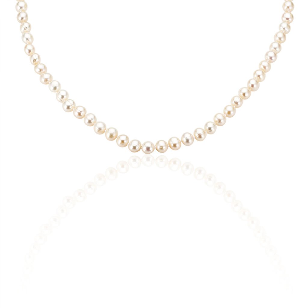 ALDEPHIA 4 Damen Collier Silber 925 Zuchtperle Perlmutt Ball B 7 mm, Collier mit Stein