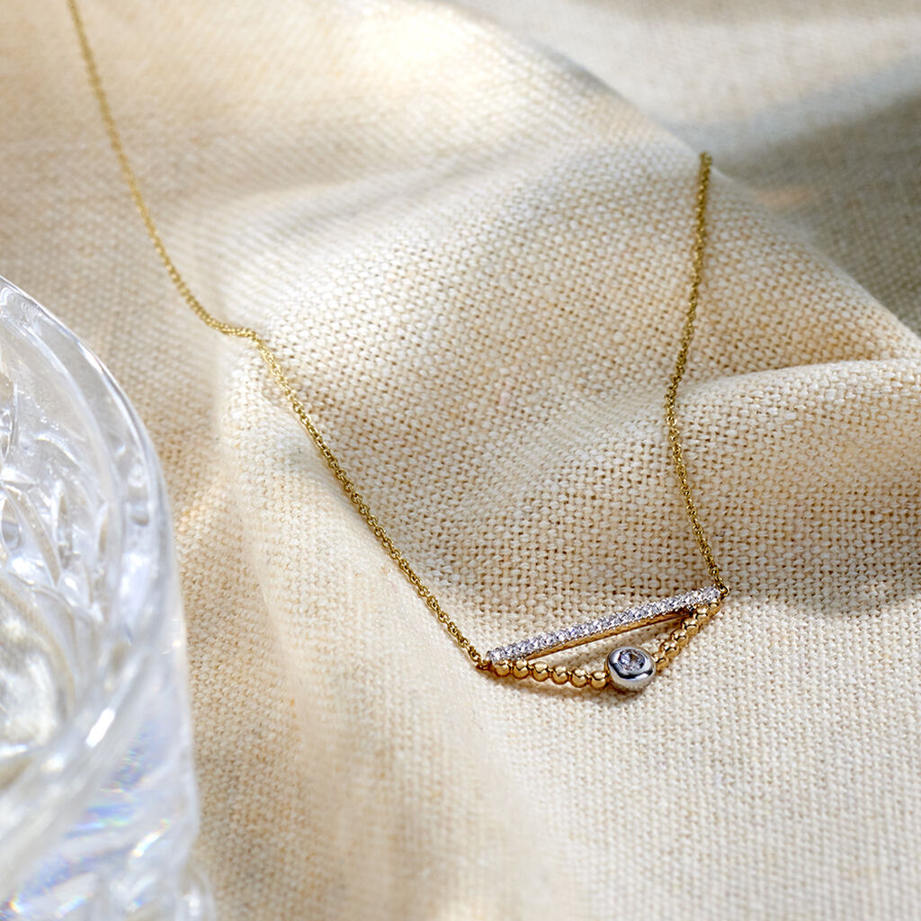 LISSY Damen Collier Gold Bicolor 375 (9 Karat) Zirkonia Weiß 0,24 ct Dreieck - Halsketten Damen | OROVIVO