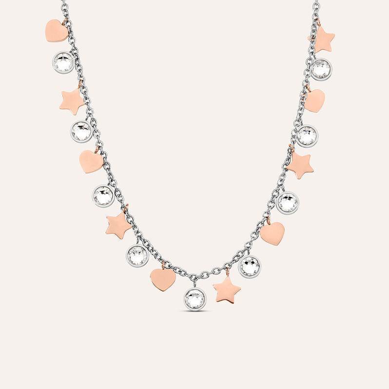 Collana Sunrise Acciaio Bicolore Bianco / Rosa Cristallo - Spannringe Damen | OROVIVO