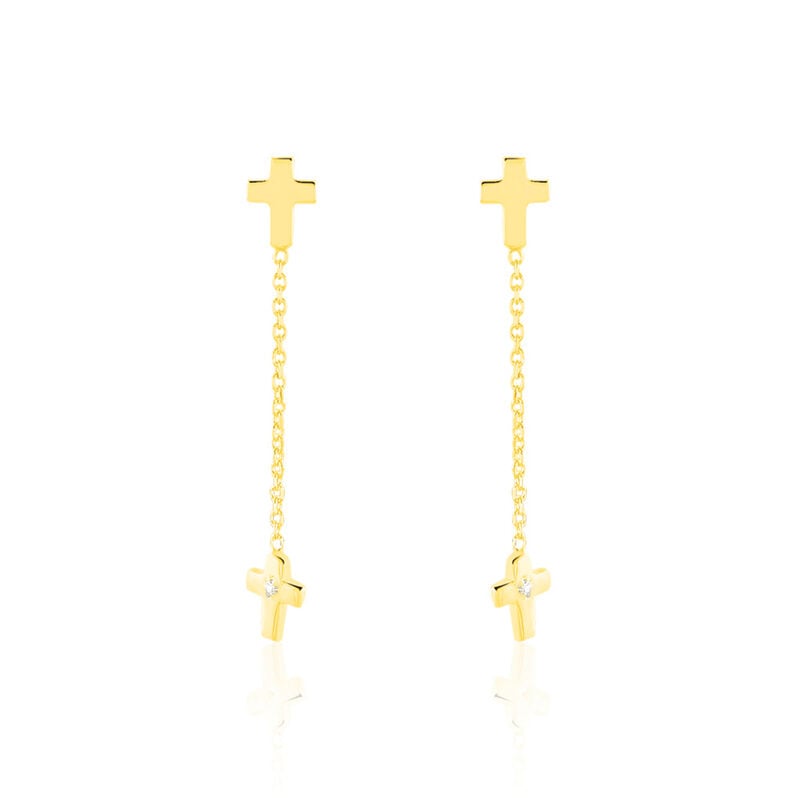 DELIA Damen Ohrringe Lang Gold 375 (9 Karat) Zirkonia Weiß 0,18 ct Religiöses Kreuz - Ohrringe mit Stein Damen | OROVIVO
