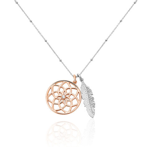Damen Collier Silber Bicolor Silber/Roségold 925 Zirkonia Weiß Feder - Halsketten  | OROVIVO
