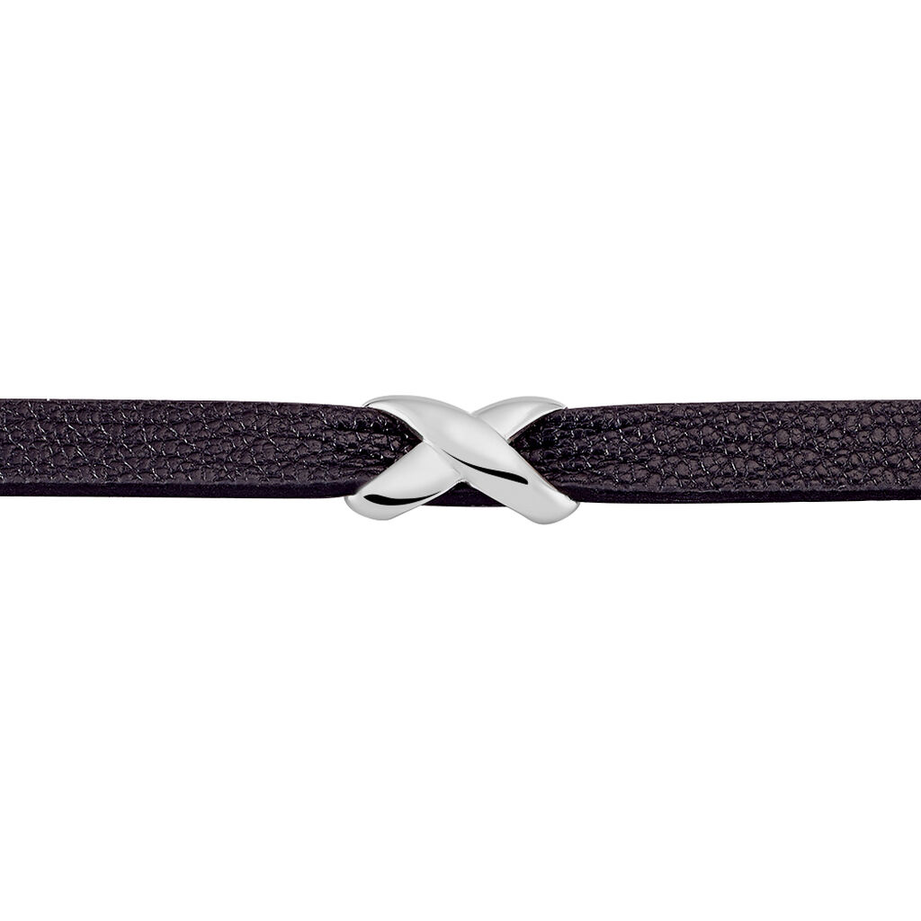 Bracelet Cuir De Veau Noir Et Acier Gris Leatus Croix - Spannringe Damen | OROVIVO
