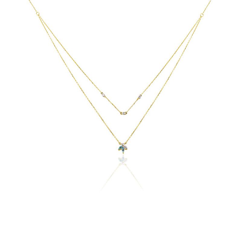 Damen Collier Gold 375 Topas Swiss Blue 0,34ct Blume Santorini - Halsketten Damen | OROVIVO