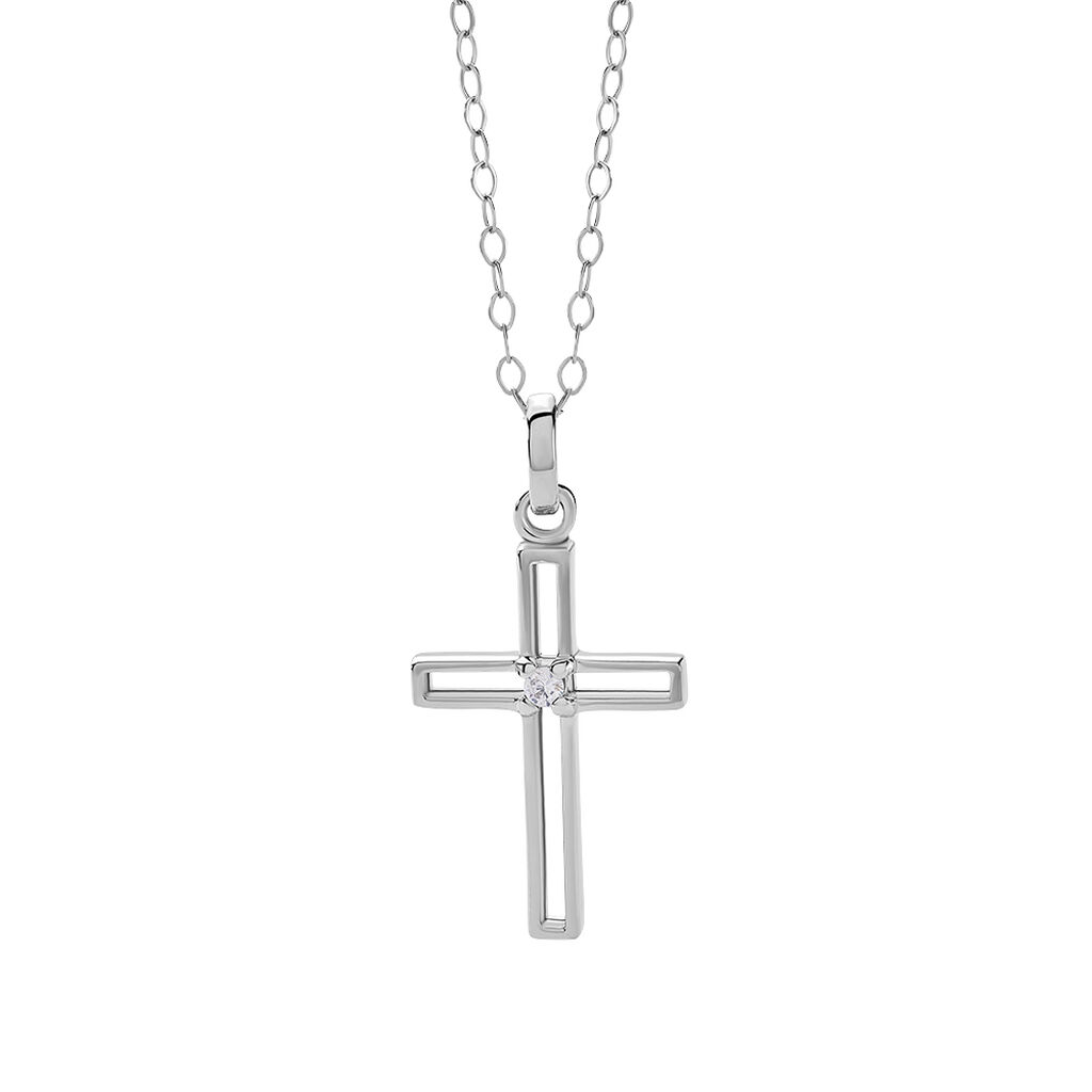 ARACELI Damen Collier Silber Silber 925 Zirkonia Wei&szlig; 0,03 ct Kreuz