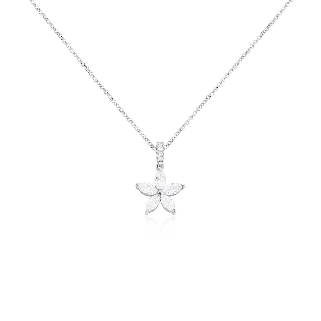 KENIA Damen Collier Silber 925 Zirkonia Weiß 1,69 ct Blume, Collier mit Stein