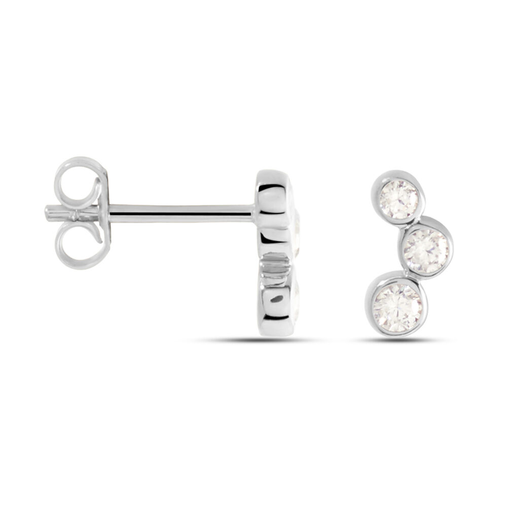 Damen Ohrstecker Silber 925 Zirkonia Wei&szlig; Kreis