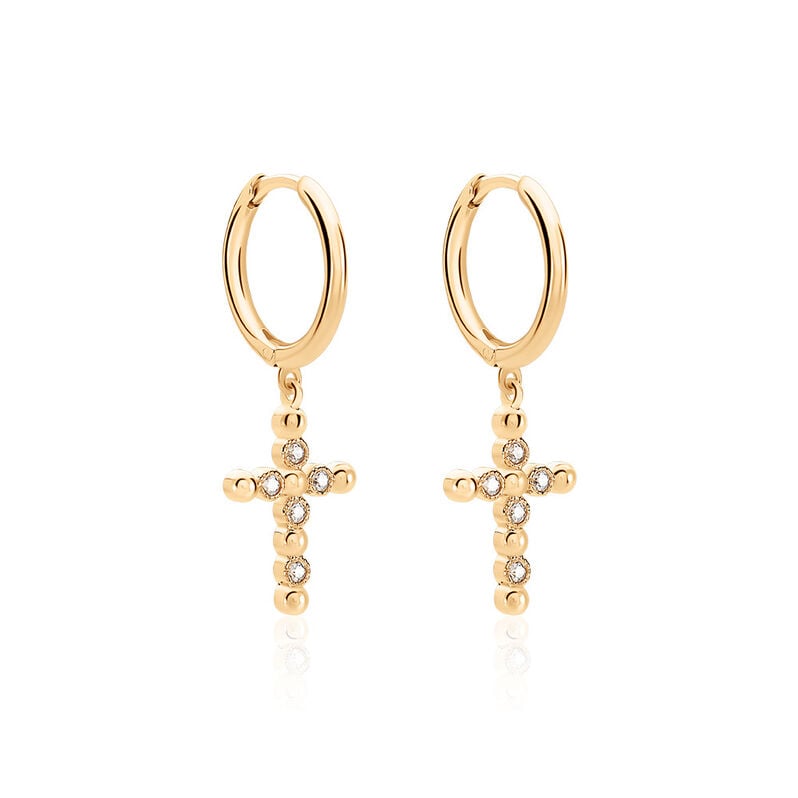 ASPEN Damen Creolen Vergoldet Zirkonia Wei&szlig; Religi&ouml;ses Kreuz - Creolen Damen | OROVIVO