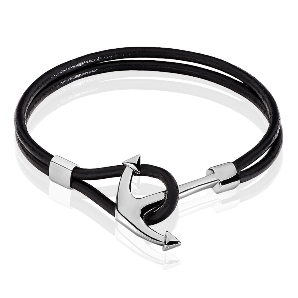 Herren Lederarmband Schwarz Edelstahl Anker -  Herren | OROVIVO
