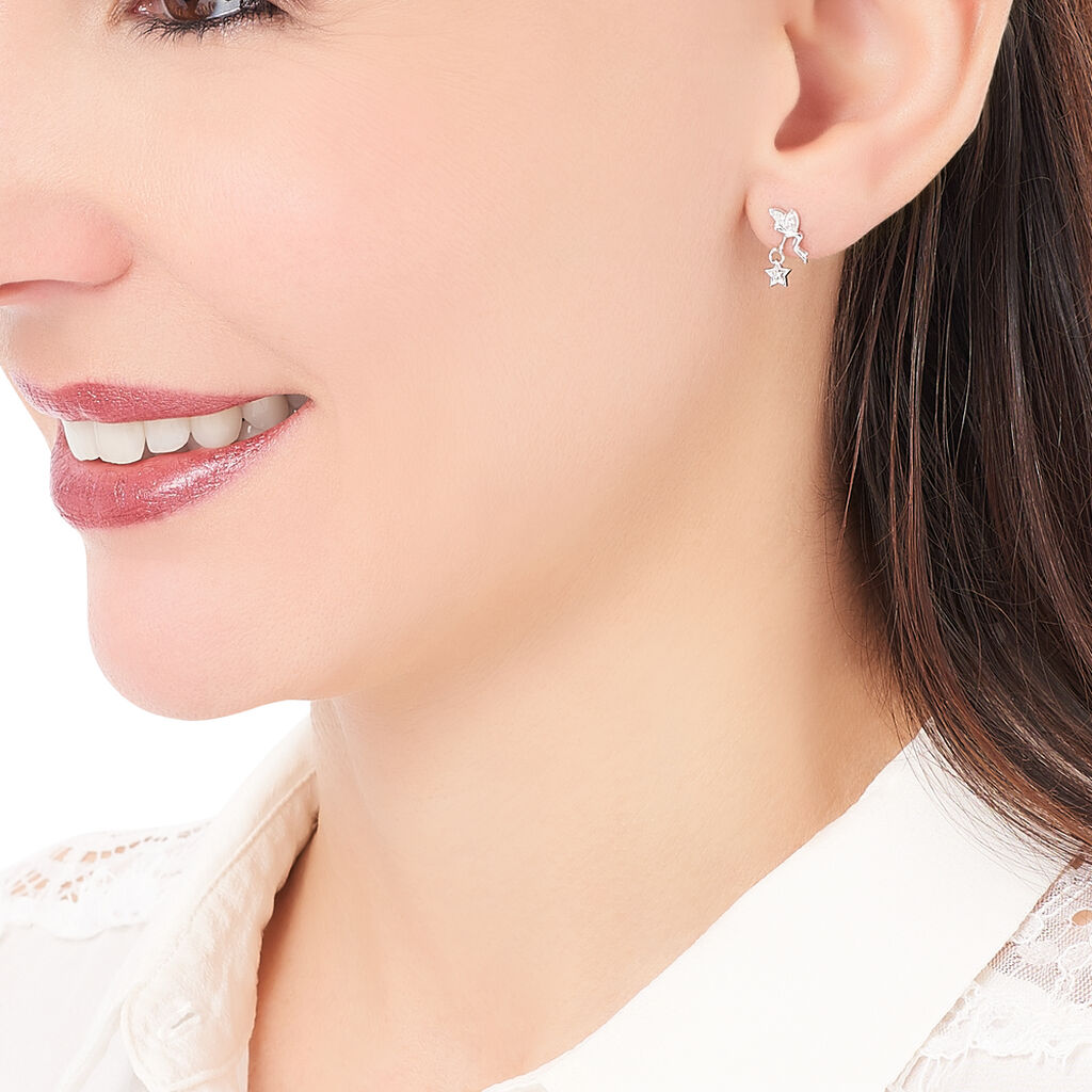 Boucles D'oreilles Pendantes Alison Argent Blanc Pierre De Synthese - Spannringe Damen | OROVIVO