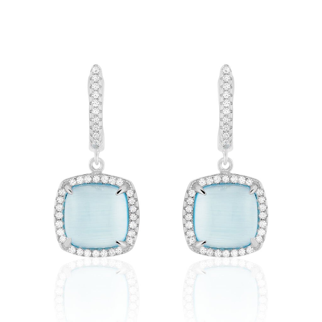 MIRENA Damen Ohrringe Lang Silber 925 Synthetischer Stein Blau 0,36 ct Viereck, Ohrringe Lang mit Stein