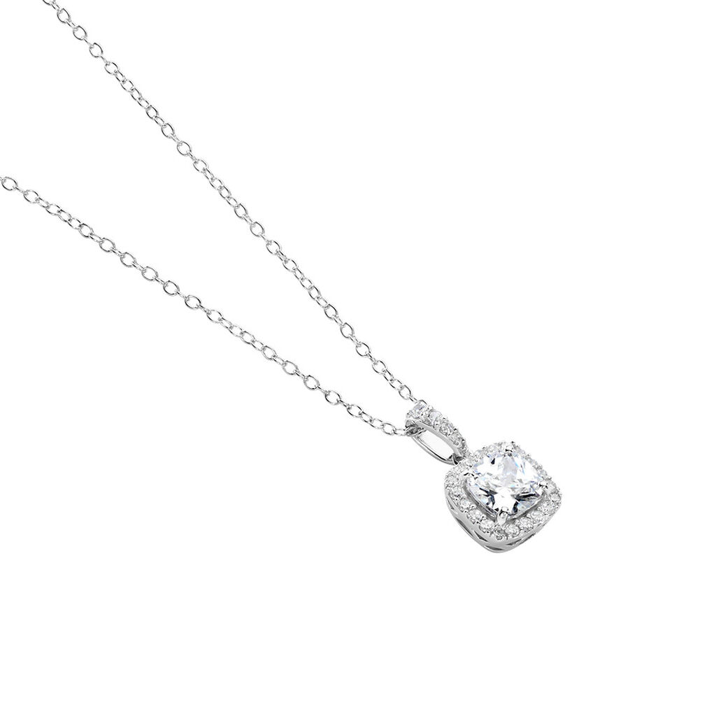 Thumbnail - Damen Collier Silber 925 Kissen Weiß Geometrisch Sienna 4,5cm, Collier mit Stein