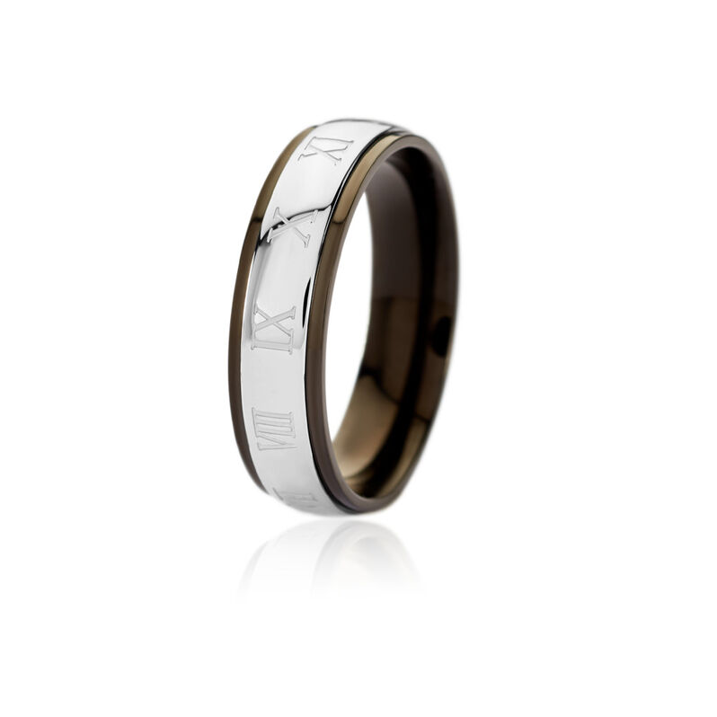 NOAH Herren Ring Edelstahl Bicolor Silber/Schwarz R&ouml;misch B 6 mm - Ringe Herren | OROVIVO