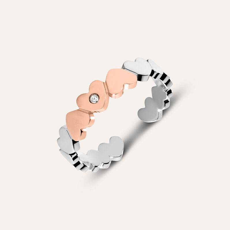 Anello Fantasia Sunrise Acciaio Bicolore Bianco / Rosa Cristallo - Spannringe Damen | OROVIVO