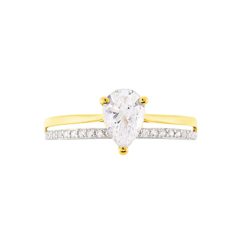 CLARY Damen Ring Gold Bicolor 375 (9 Karat) Zirkonia Wei&szlig; 1,31 ct Tropfen
