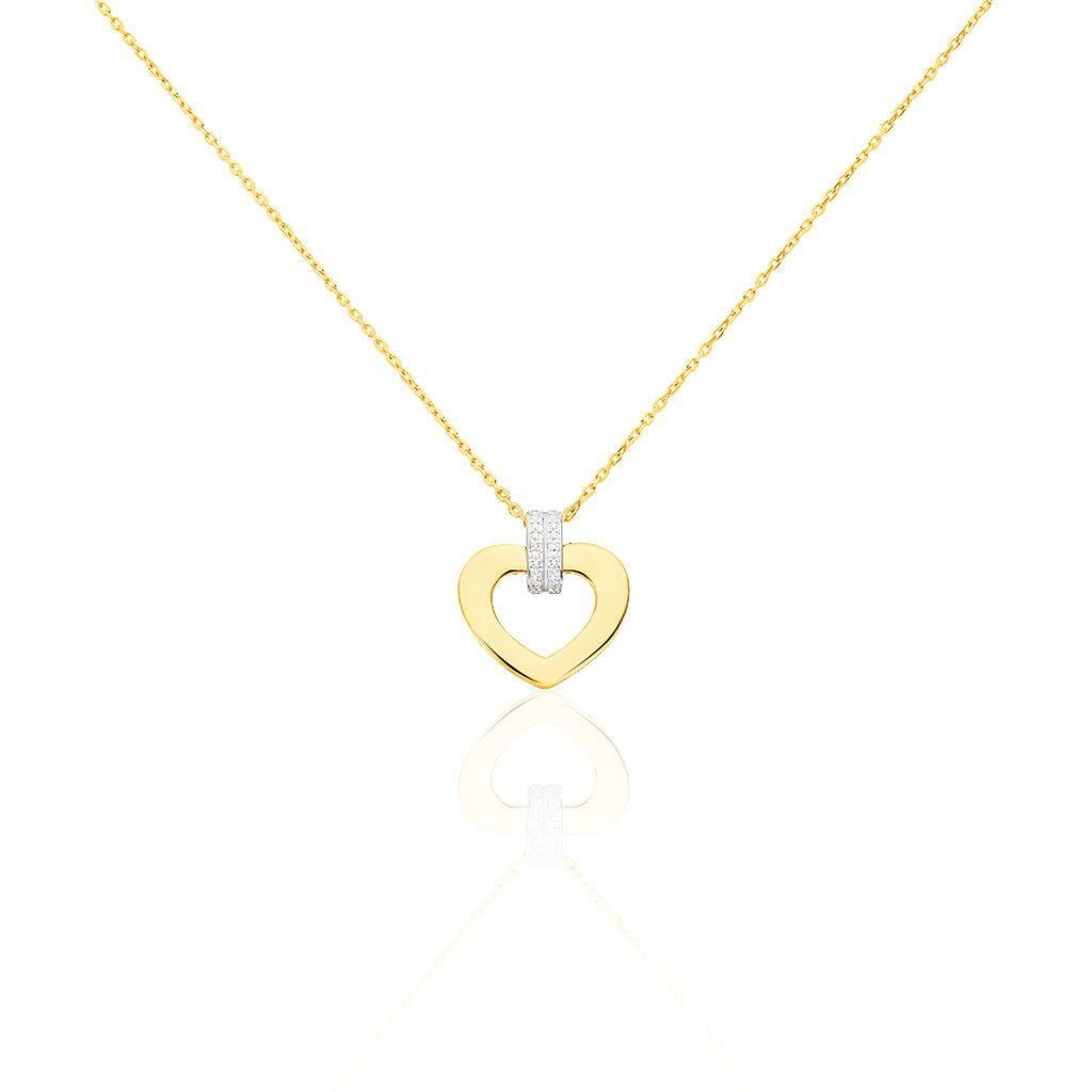 HERZ Damen Collier Gold Bicolor 375 (9 Karat) Diamant Wei&szlig; 0,01 ct Barren