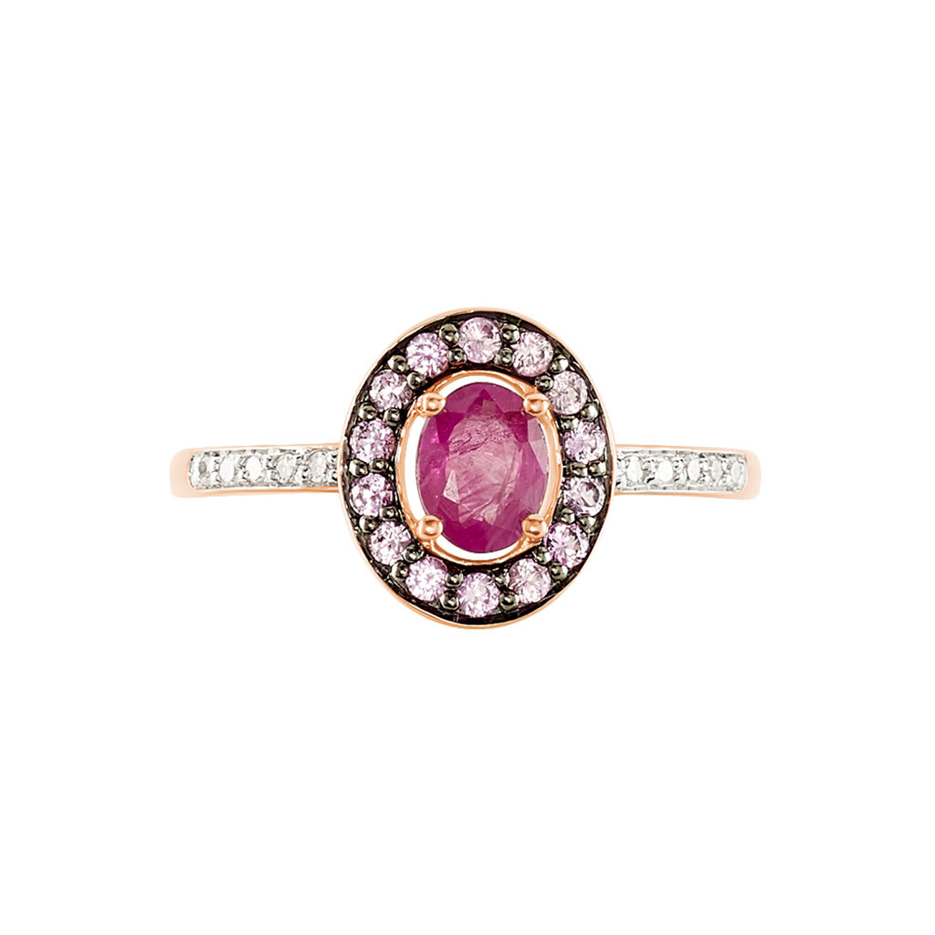 Bague Leona Or Rose Rubis Et Saphir Et Diamant - Spannringe Damen | OROVIVO