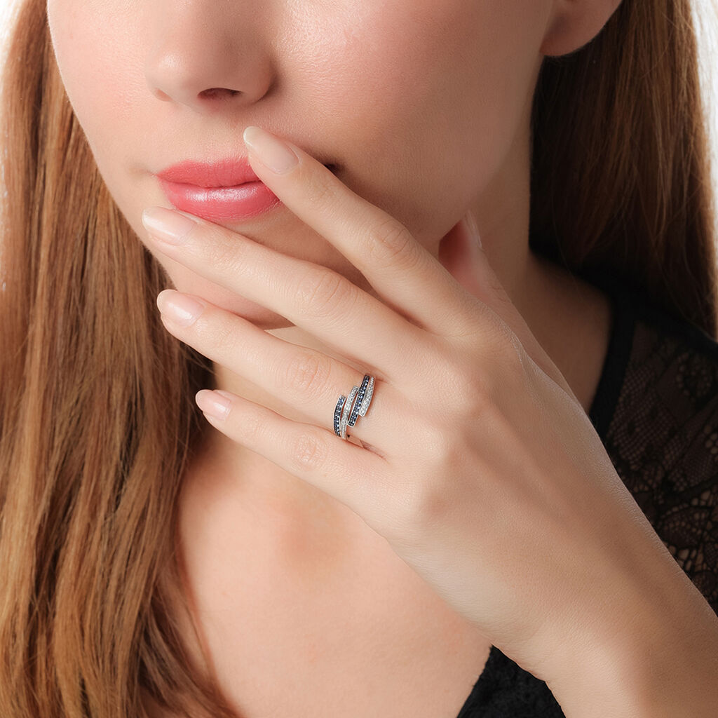 Bague Shina Or Blanc Saphir Et Diamant - Spannringe Damen | OROVIVO