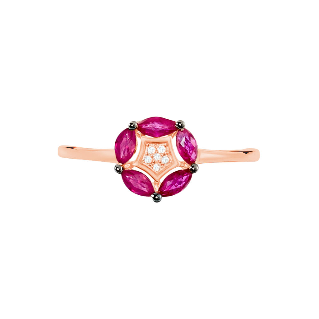 Bague Milana Or Rose Rubis Et Diamant - Spannringe Damen | OROVIVO
