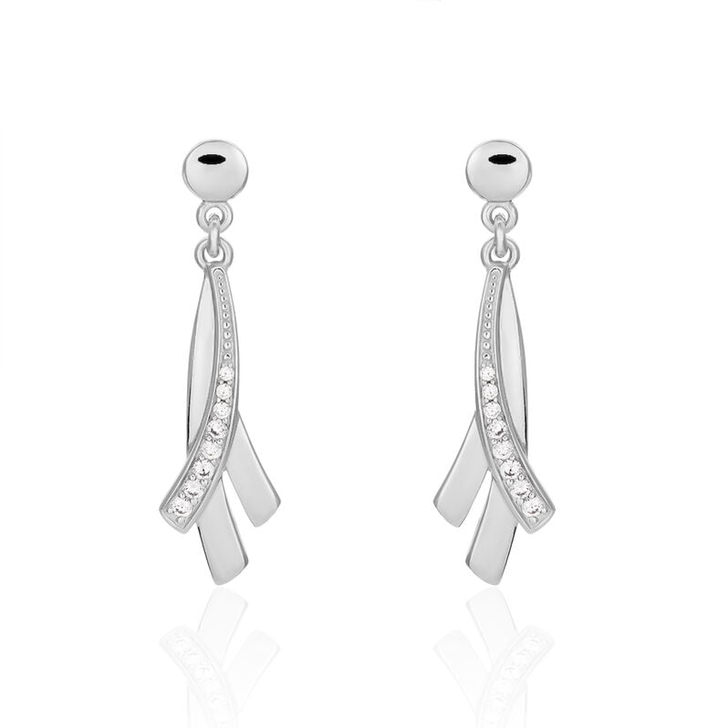 MARIE-ELSA 2 Damen Ohrringe Lang Silber 925 Zirkonia Wei&szlig; Welle - Ohrringe mit Stein Damen | OROVIVO