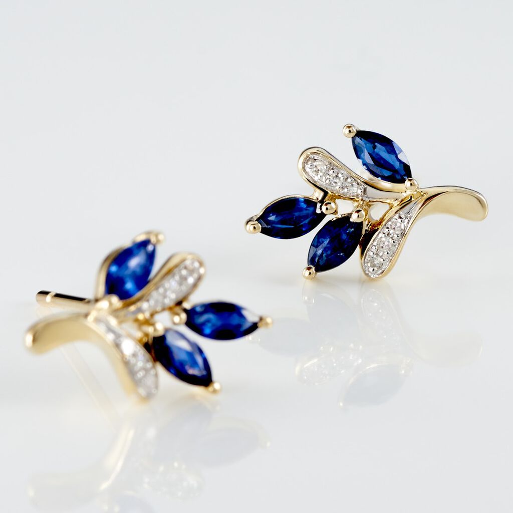 IRISA Damen Ohrstecker Gold 375 (9 Karat) Saphir Blau 0,78 ct Blatt
