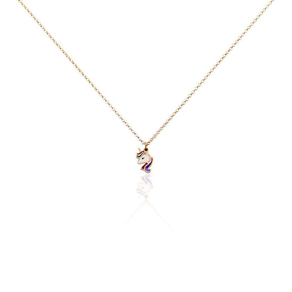 🦚 Kinder Kette 925 Silber Rosé vergoldet Einhorn, Collier ohne Stein