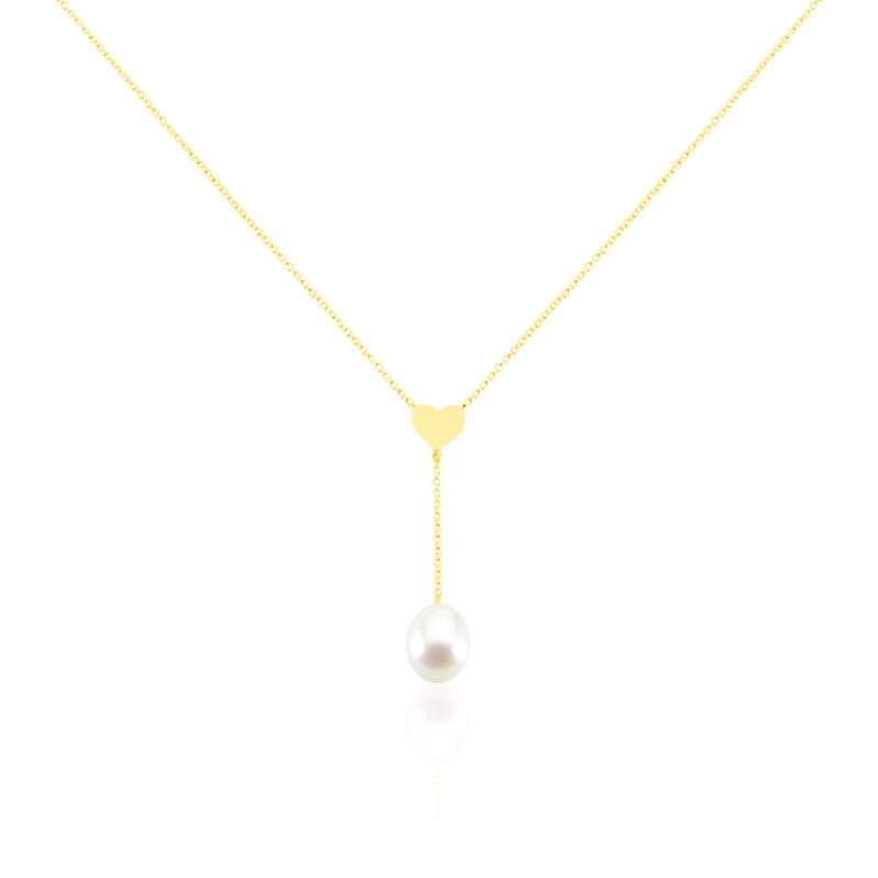 Collier Or Jaune Kandida Cœur Et Perle De Culture - Spannringe Damen | OROVIVO
