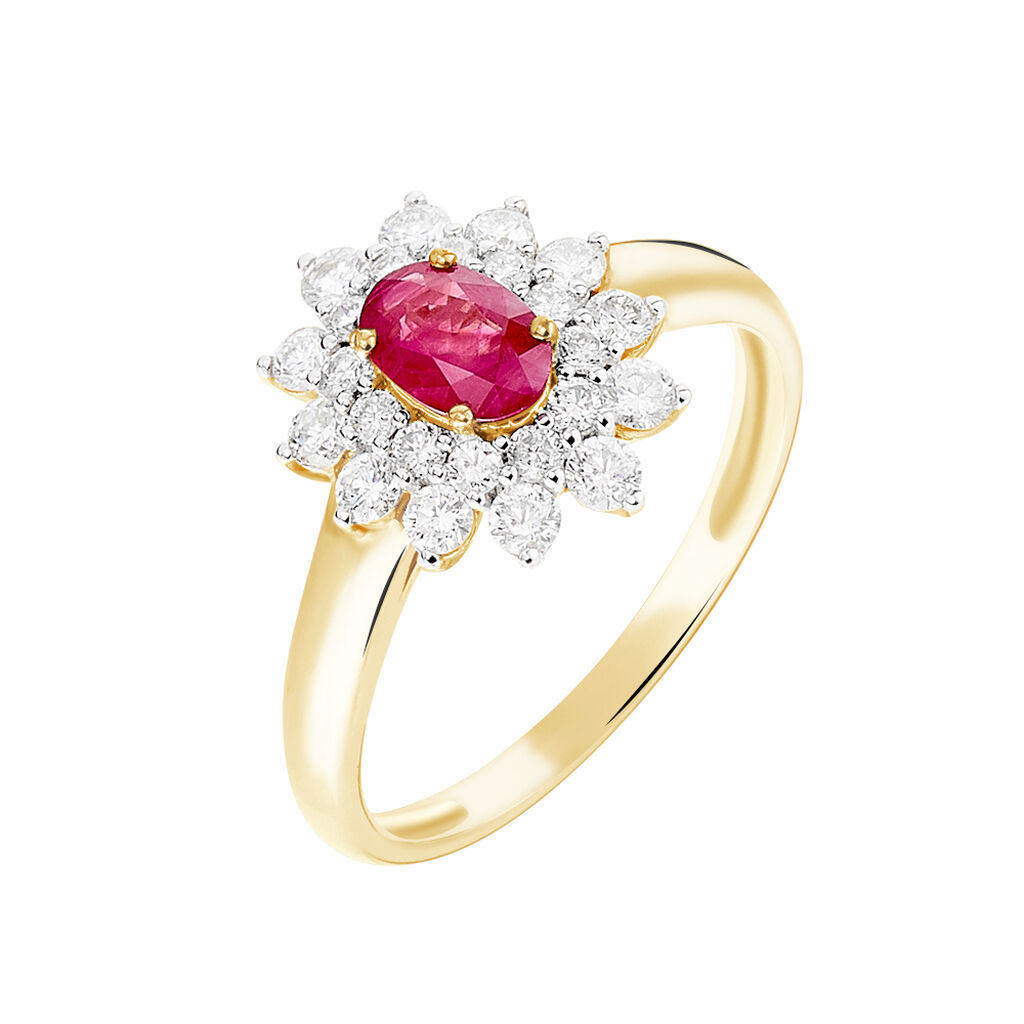 Bague Ivan Or Jaune Rubis Et Diamant - Spannringe Damen | OROVIVO
