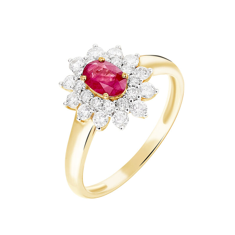 Bague Ivan Or Jaune Rubis Et Diamant - Spannringe Damen | OROVIVO